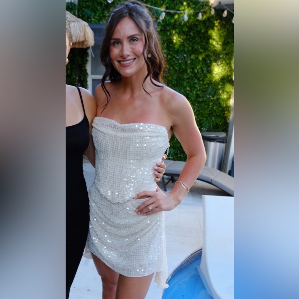 Oh Polly White Sequin Strapless Skirt Set